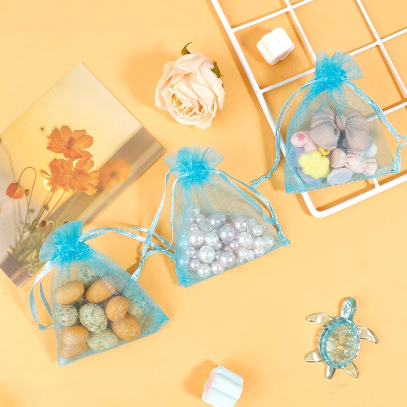 BOEIAC Sheer Organza Bags - 50 Pcs, Small with Drawstring, Jewelry Gift Bags for Parties & Weddings, Mini Candy Bags, Lake Blue - Image 3
